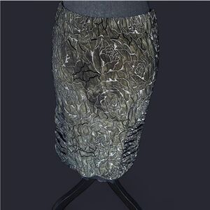 VTG green and black floral print stretchy lace skirt whimsygoth